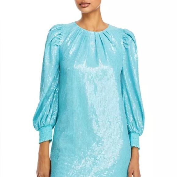 Alice + Olivia turquoise blue Pauletta sequin mini dress - size Large (L) - Picture 4 of 14